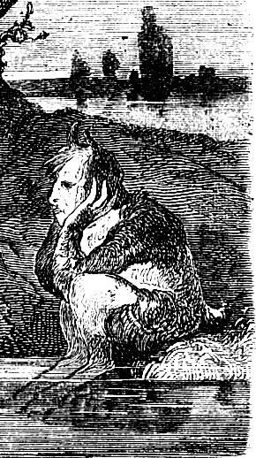 Fragment ilustracji do baśni Aleksandra Pogosskiego﻿[w innych językach] Anczutka Bezpięty (1871). Przedstawia uratowanego z bagna Anczutkę